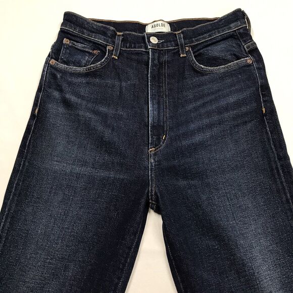 AGOLDE Pinch Waist Skinny Jeans Women 28x30 Dark Wash Blue Whisker USA Stretch - Picture 3 of 16